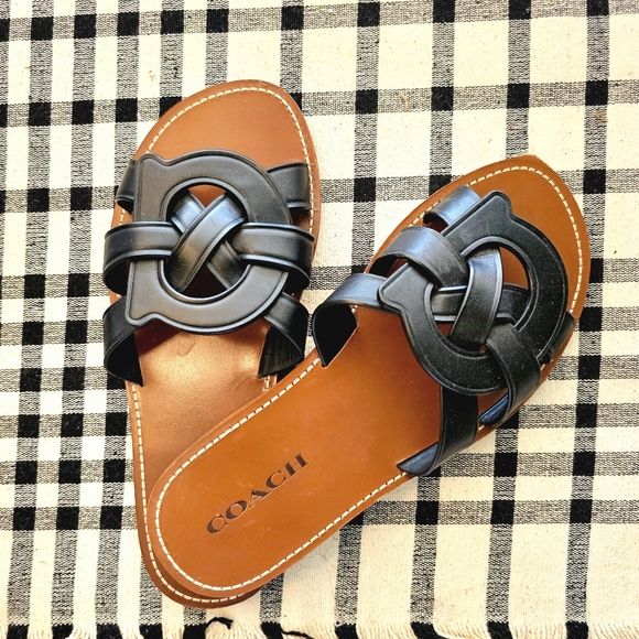 COACH Black Luxe Leather "C" Woven Sandals, Size 8.5 - Like New! - Picture 1 of 5